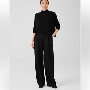 Eileen Fisher The System Boiled Wool Jersey Pleated Wide-Leg Pant NWT Black